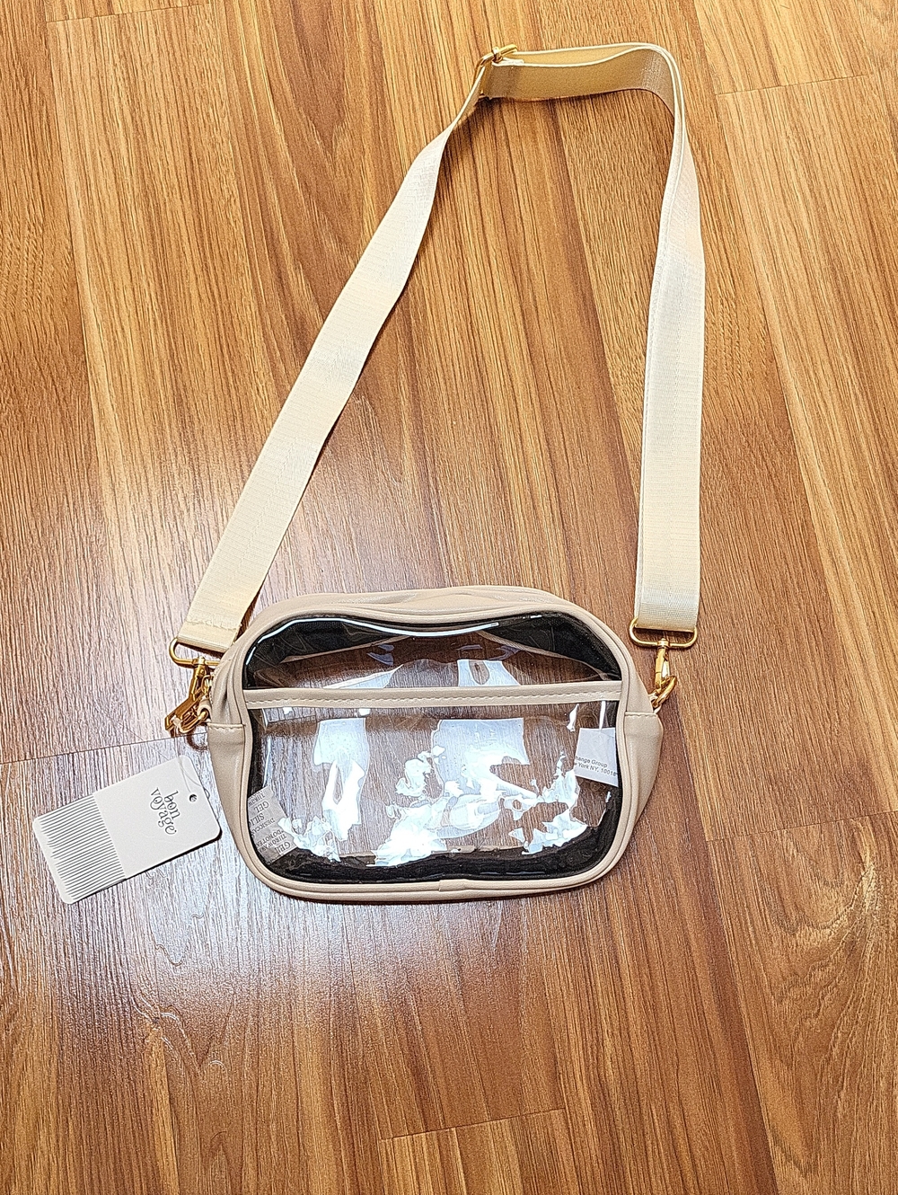 Clear Crossbody Bag with Cream Trim and Adjustable Strap